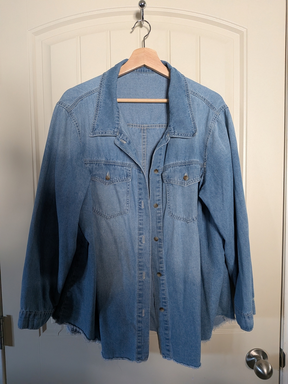 Denim Top With Frayed Bottom And Tonal Wear Spots
